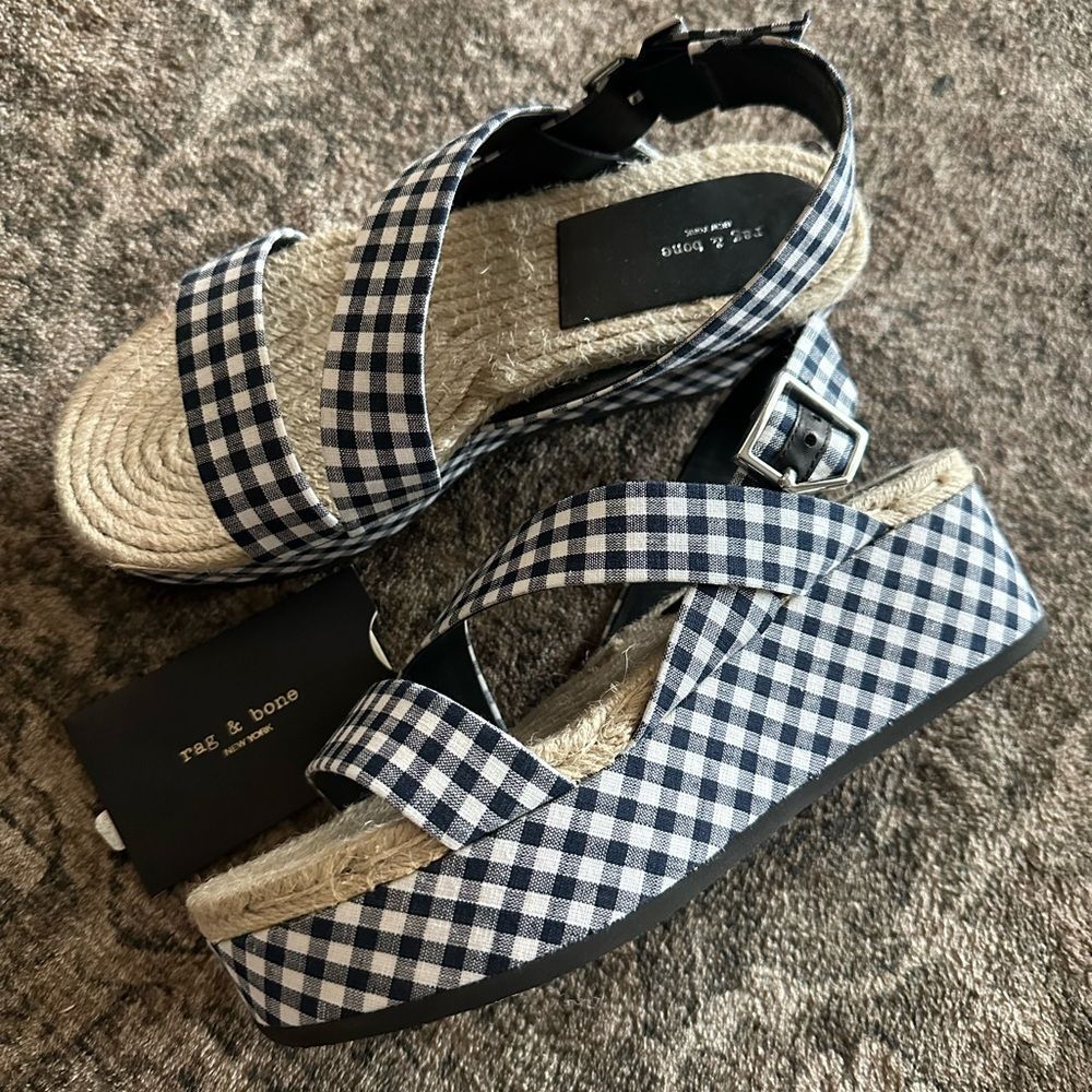 Rag & Bone Megan Navy Gingham Platform Sandal